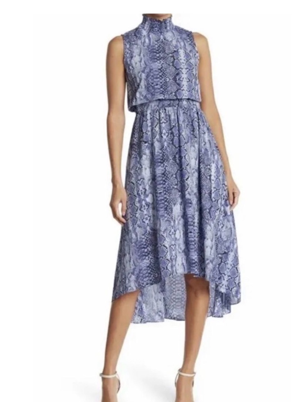 Nanette Lepore Sleeveless High-Neck Blue Snake-Print High-Low Maxi Dress Size 2